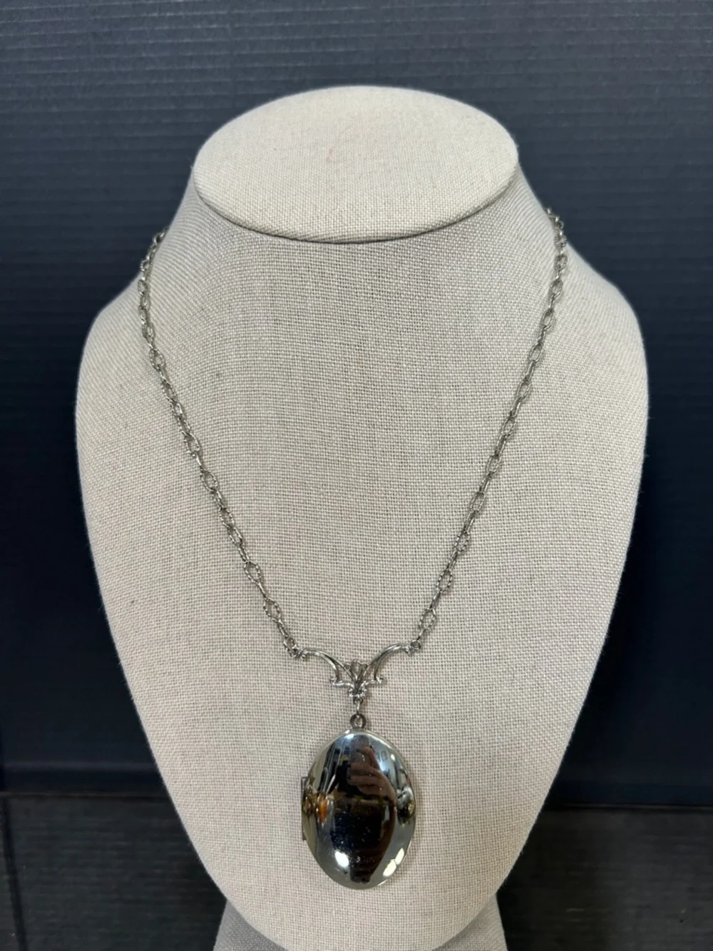 Silver Oval Locket Pendant Necklace - Silver